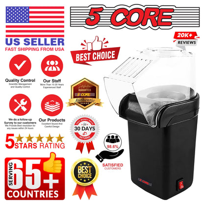 5Core Popcorn Machine 16 Cup Hot Air Popper Mini Portable Electric Pop