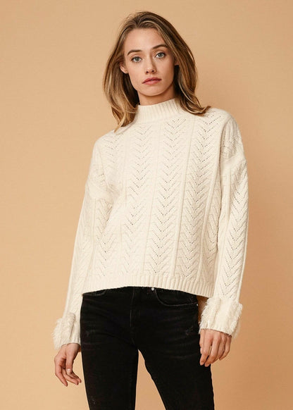 Women's Turtle Neck Fringe Sweater in Natural