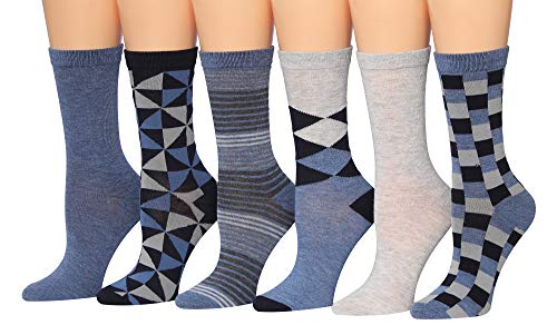 Tipi Toe Women's 6-Pairs Colorful Funky Patterned Crew Dress Socks