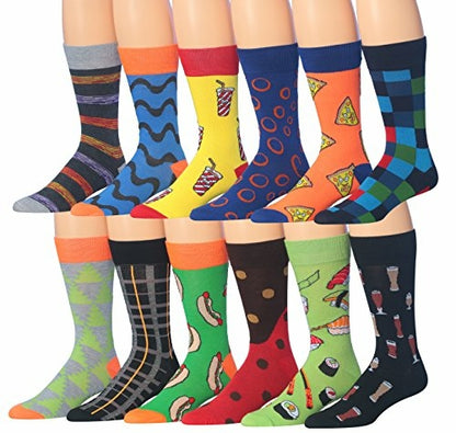 James Fiallo Mens 12 Pairs Funny Faces Striped Colorful Crew Socks