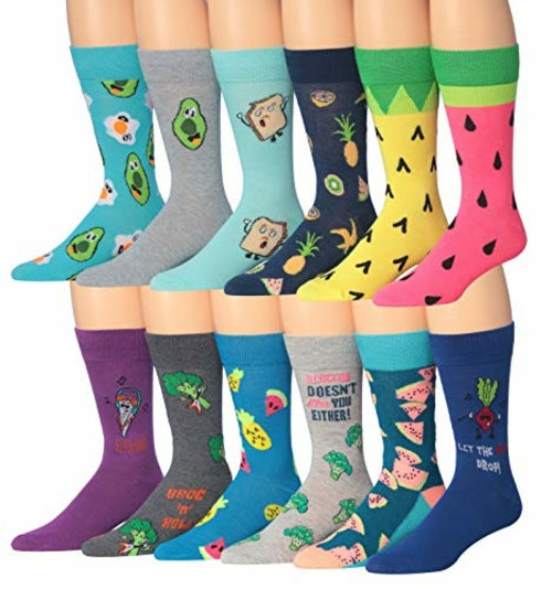 James Fiallo Mens 12 Pairs Funny Faces Striped Colorful Crew Socks