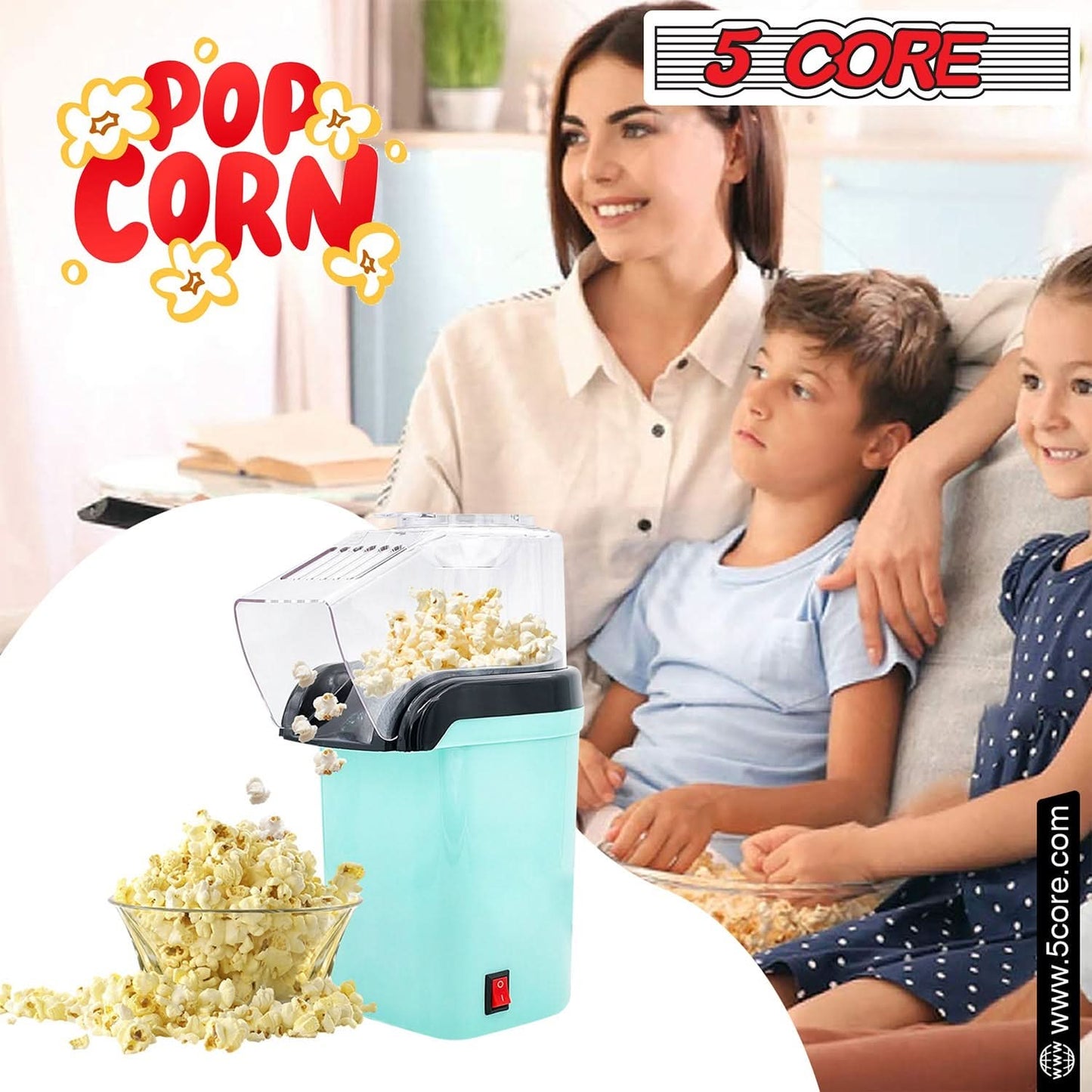 5Core Popcorn Machine 16 Cup Hot Air Popper Mini Portable Electric Pop