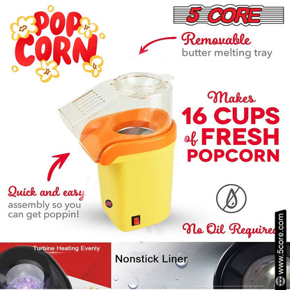 5Core Popcorn Machine 16 Cup Hot Air Popper Mini Portable Electric Pop