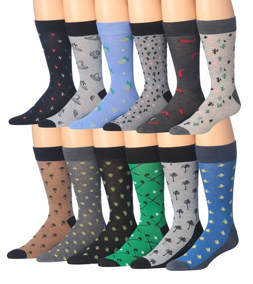 James Fiallo Mens 12 Pairs Funny Faces Striped Colorful Crew Socks