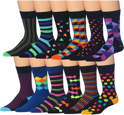 James Fiallo Mens 12 Pairs Funny Faces Striped Colorful Crew Socks