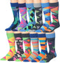 James Fiallo Mens 12 Pairs Funny Faces Striped Colorful Crew Socks