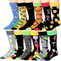 James Fiallo Mens 12 Pairs Funny Faces Striped Colorful Crew Socks