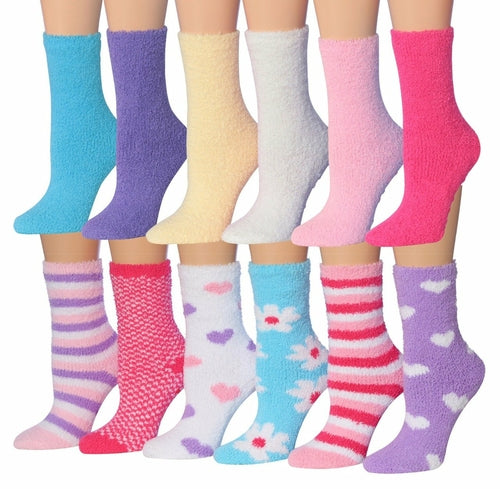 Tipi Toe Women's 12-Pairs Soft Fuzzy Anti-Skid Crew Socks