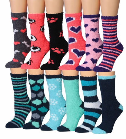 Tipi Toe Women's 12-Pairs Soft Fuzzy Anti-Skid Crew Socks