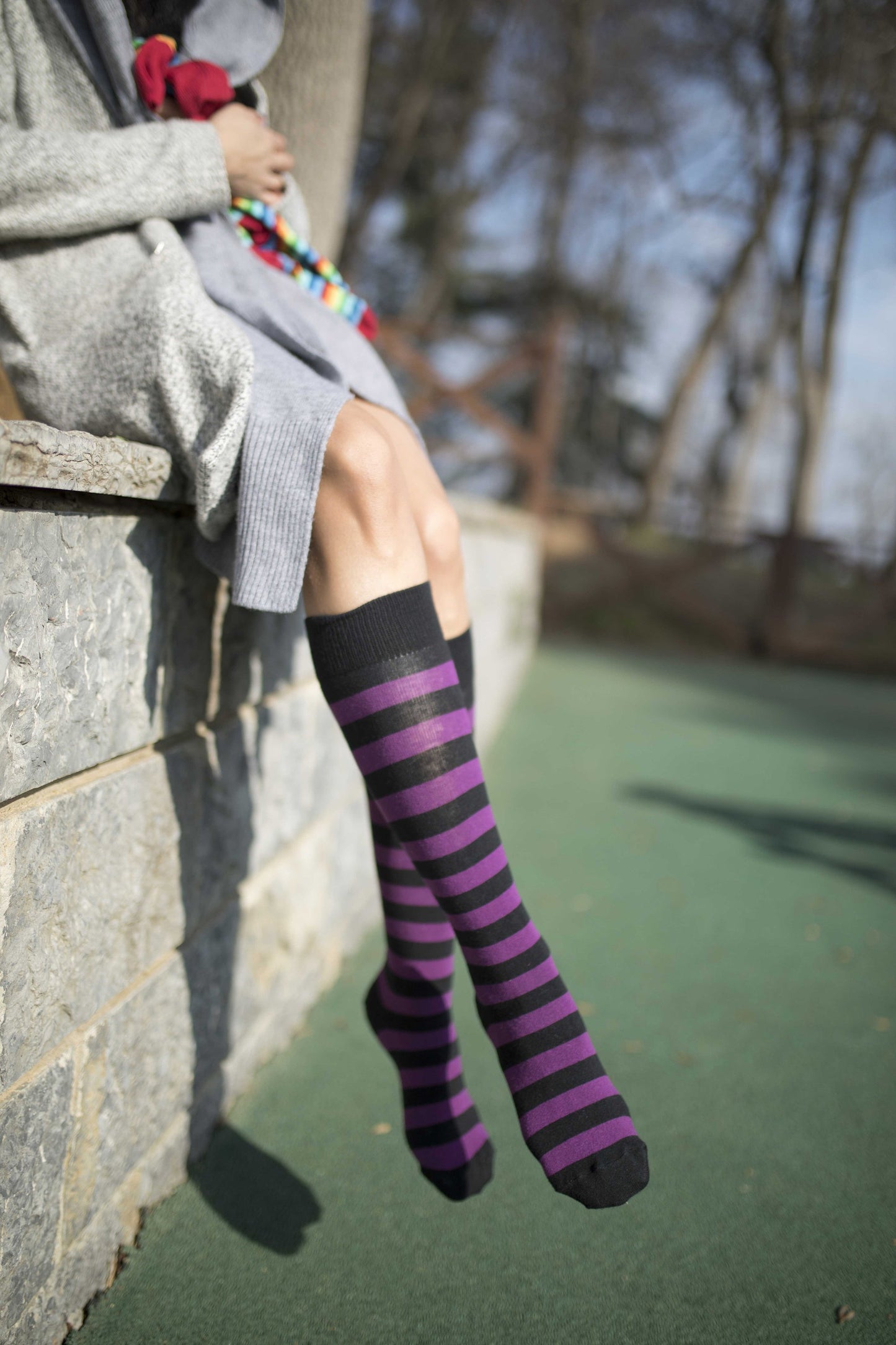 Women's Plum Stripe Knee High Socks