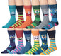 James Fiallo Mens 12 Pairs Funny Faces Striped Colorful Crew Socks