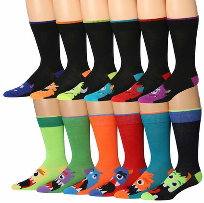 James Fiallo Mens 12 Pairs Funny Faces Striped Colorful Crew Socks