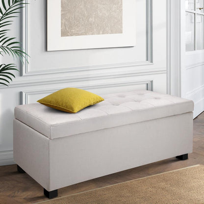 Artiss Large Fabric Storage Ottoman - Beige