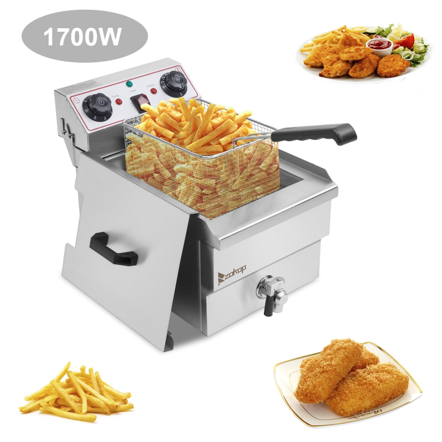 Stainless Steel Faucet Single Tank Deep Fryer.  1.7KW 12.5QT/11.8L