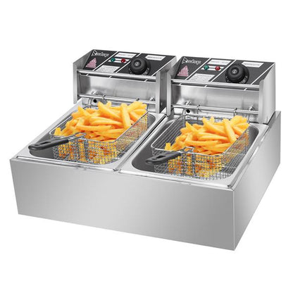 2500W MAX 110V 6.3QT/6L Stainless Steel Double Cylinder Electric Fryer