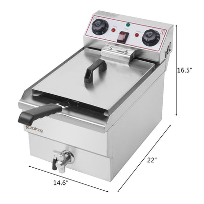 Stainless Steel Faucet Single Tank Deep Fryer.  1.7KW 12.5QT/11.8L