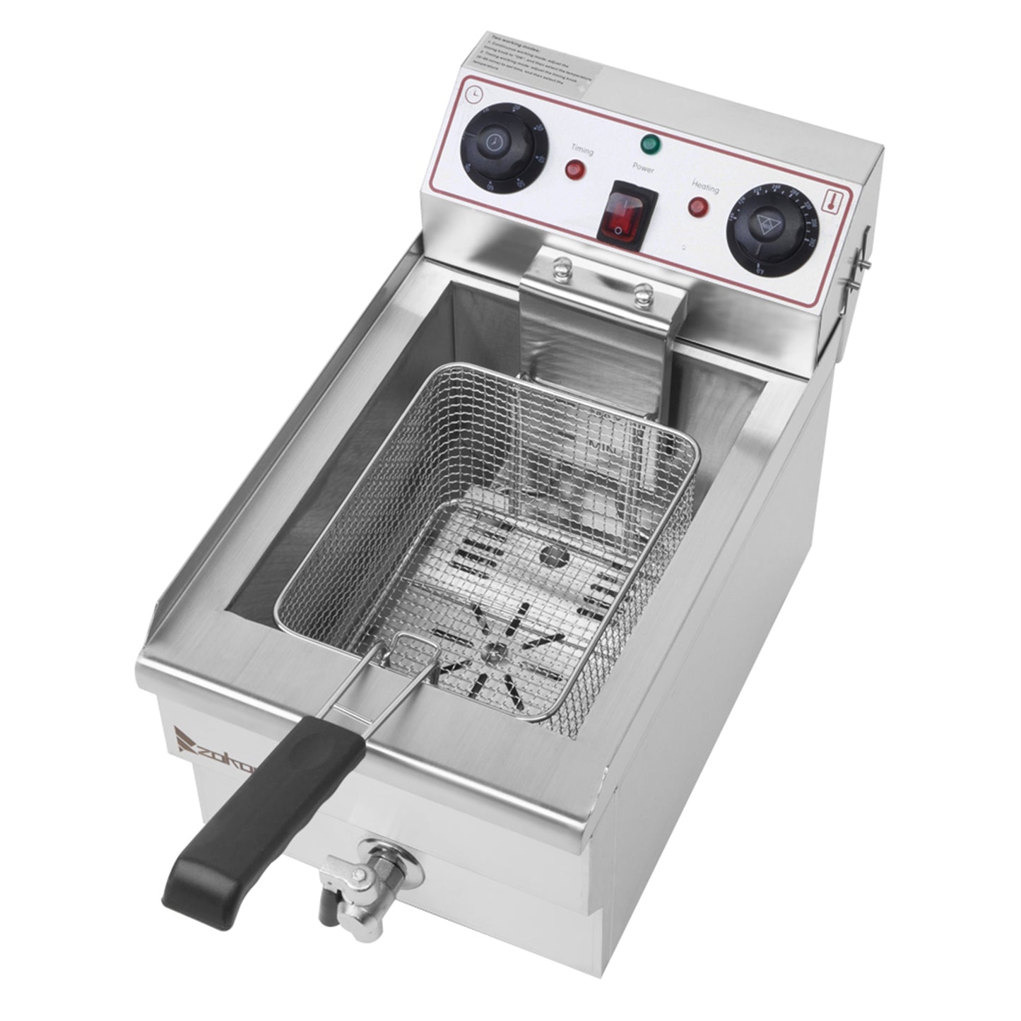 Stainless Steel Faucet Single Tank Deep Fryer.  1.7KW 12.5QT/11.8L