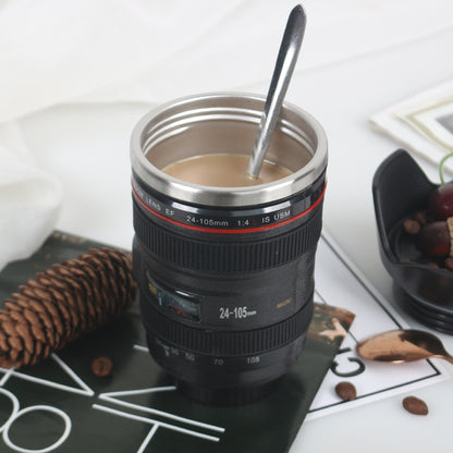 Camera Lens Mug with Flat Lid FDA LFGB approved.