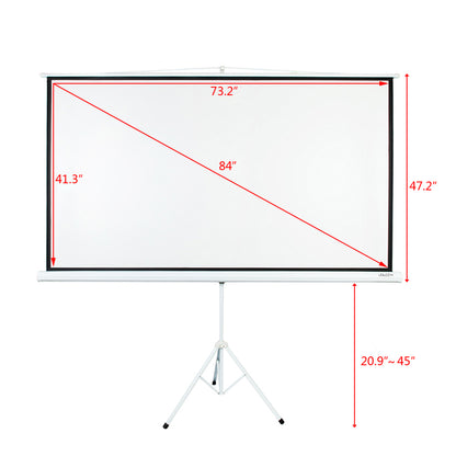 84 INCH 16:9 HD Portable Tripod Pull Up Projector Screen Curtain