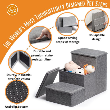 Dog Stairs for High Beds or Couch  Foldable Dog Steps W Storage  Pet